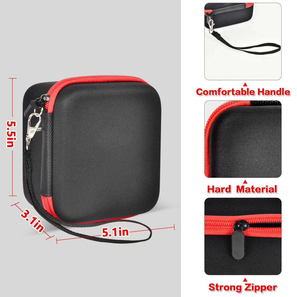 Black and red kids instant print camera case dimensions and protective features overview