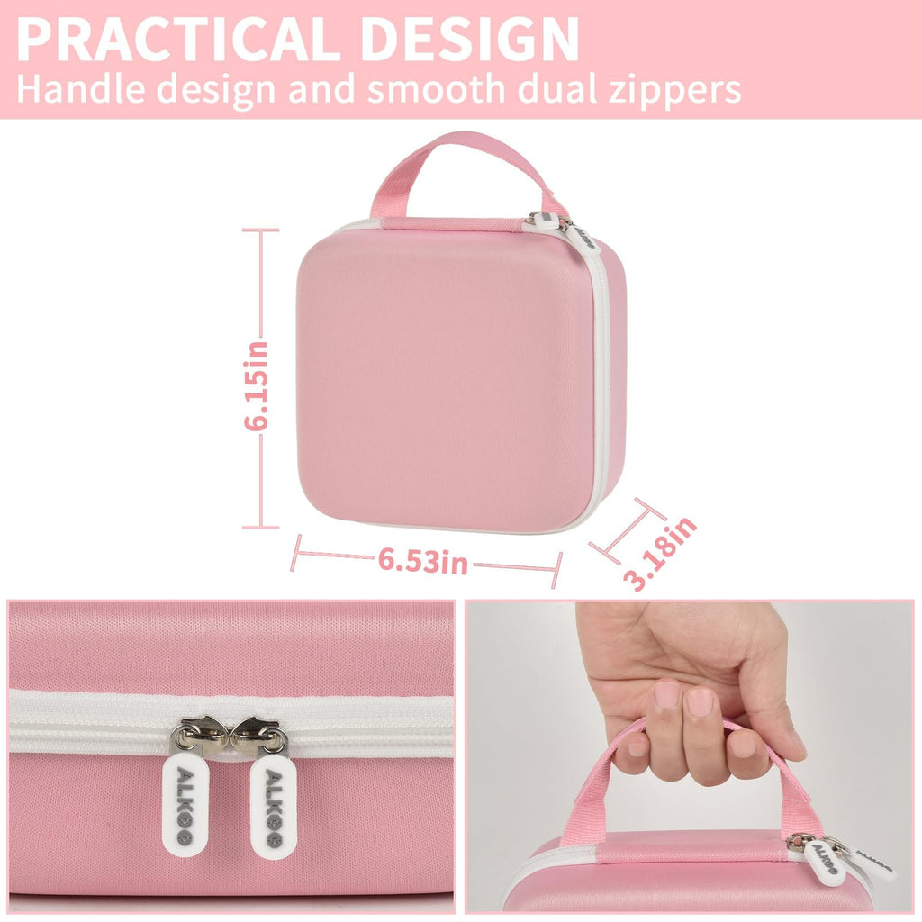 Pink NIIMBOT label maker case dimensions with handle and dual zippers