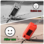 Red silicone case for Kodak Charmera keychain camera drop-protection demonstration with keychain attached