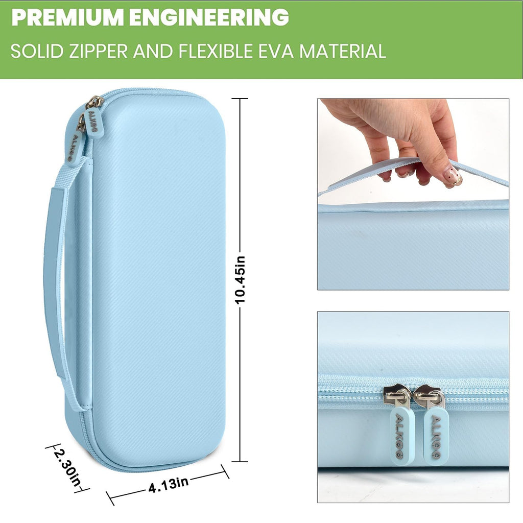 light blue hard stethoscope case dimensions, carry handle and dual zipper details
