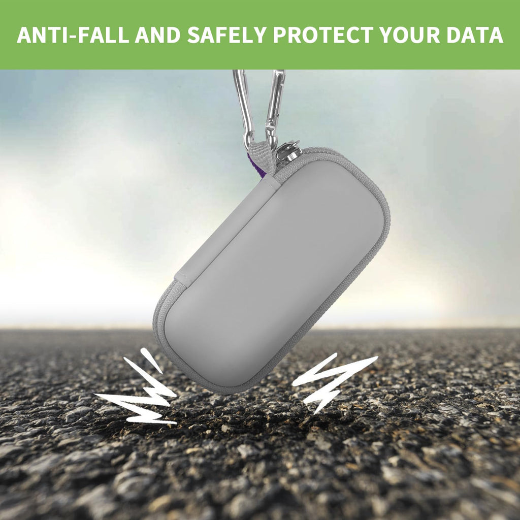 Gray USB flash drive and SD card storage case drop-protection demonstration
