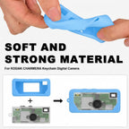 Light blue silicone case for Kodak Charmera keychain camera soft, flexible material demonstration