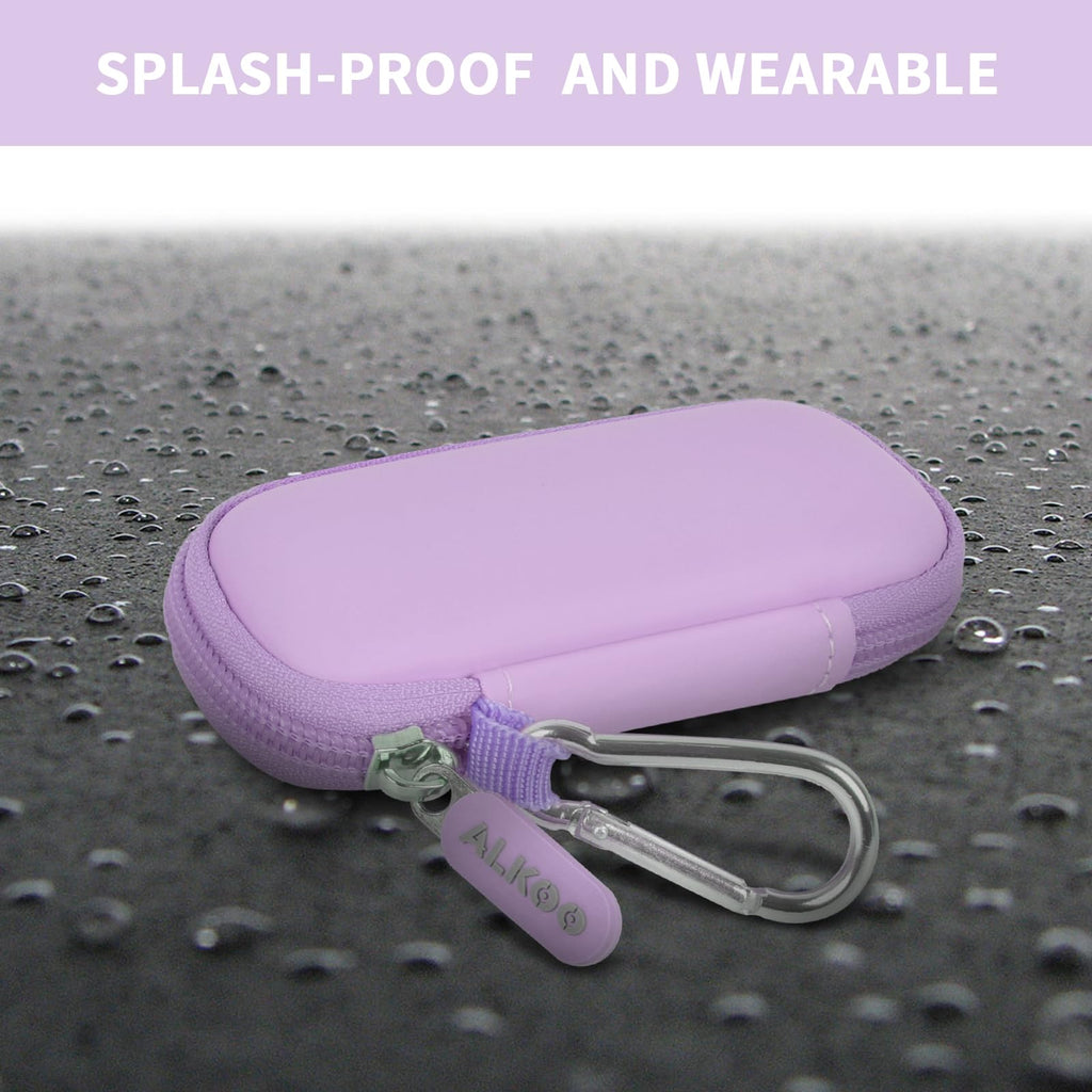 Lavender USB flash drive and SD card storage case splash-resistant exterior demonstration
