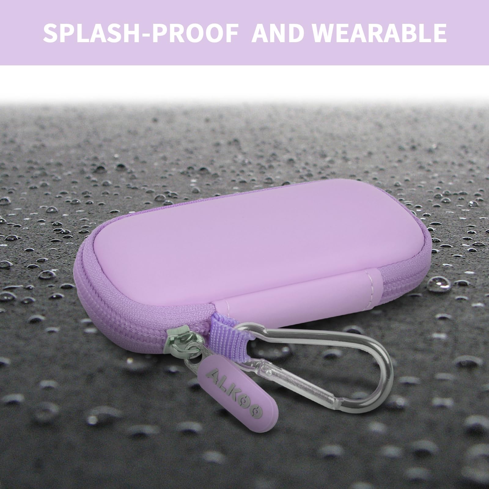 Lavender USB flash drive and SD card storage case splash-resistant exterior demonstration