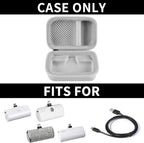 Open gray mini power bank case shown with compatible portable chargers; case only