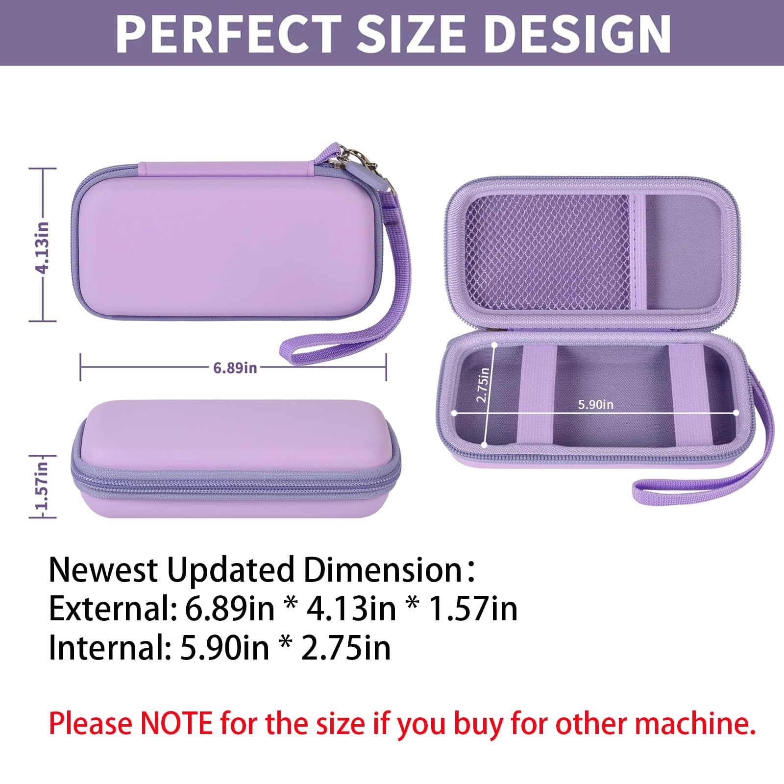 Purple power bank case dimensions with divided interior and detachable wrist strap