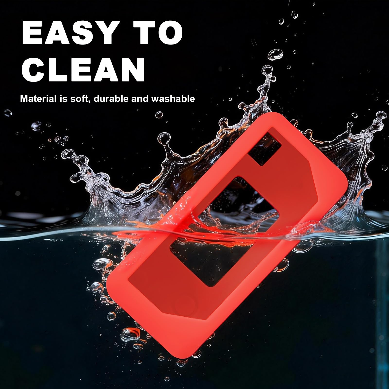 Red silicone case for Kodak Charmera keychain camera washable, easy-clean design demonstration