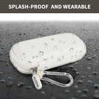 White USB flash drive and SD card storage case splash-resistant exterior demonstration