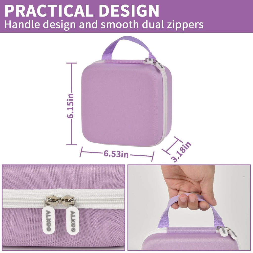 Purple NIIMBOT label maker case dimensions with handle and dual zippers