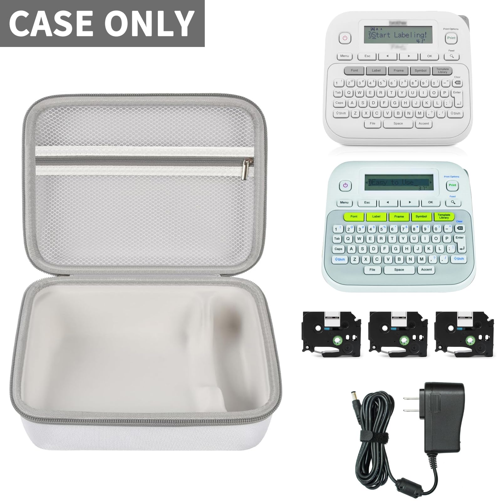 Open gray P-touch label maker case with mesh pocket; case only