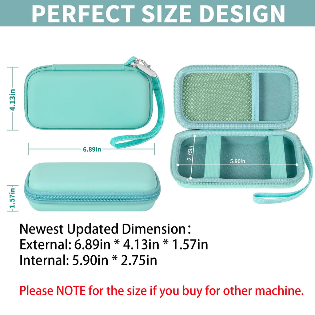 Mint green power bank case dimensions with divided interior and detachable wrist strap