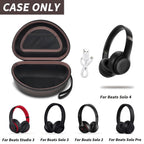 Open brown foldable headphone case shown with compatible Beats Solo and Studio headphones; case only