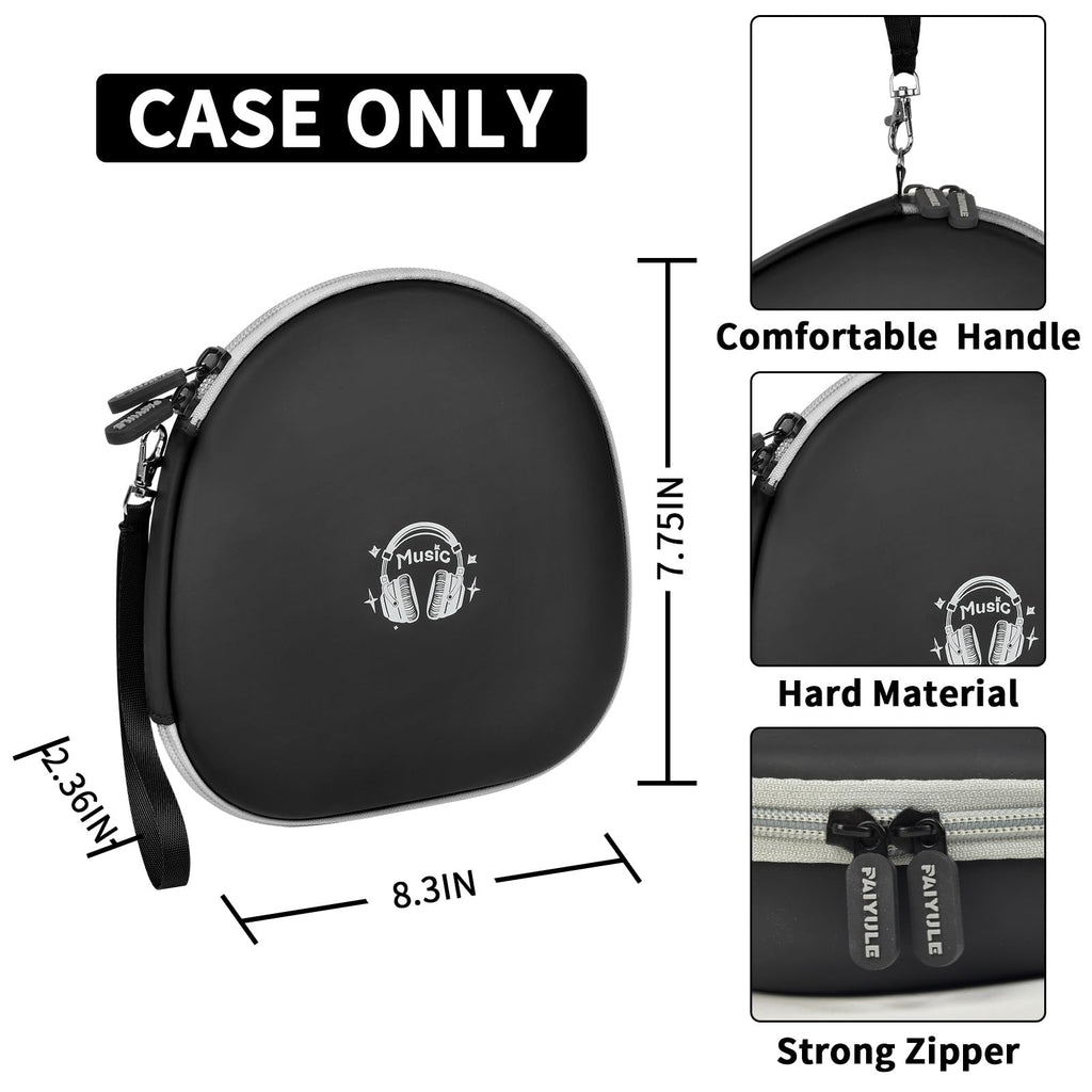Black hard-shell headphone case dimensions with handle and strong zipper; case only