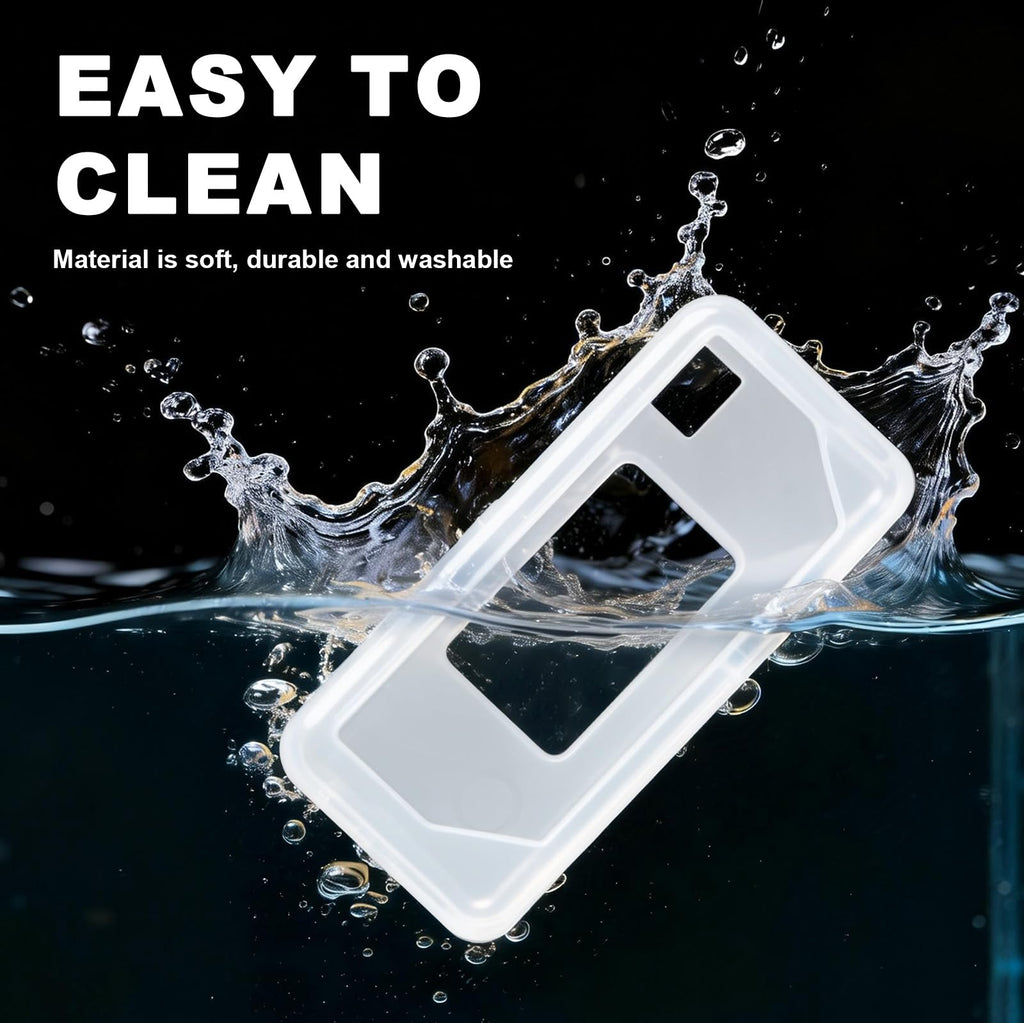 Clear white silicone case for Kodak Charmera keychain camera washable, easy-clean design demonstration