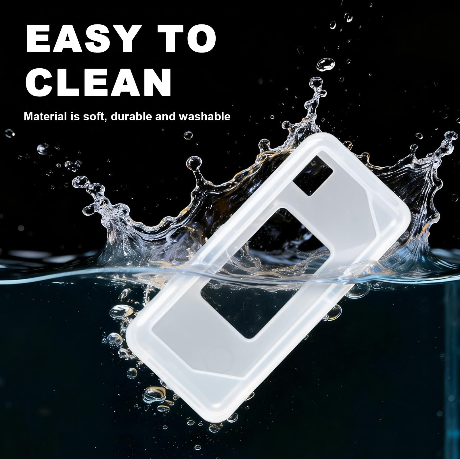 Clear white silicone case for Kodak Charmera keychain camera washable, easy-clean design demonstration