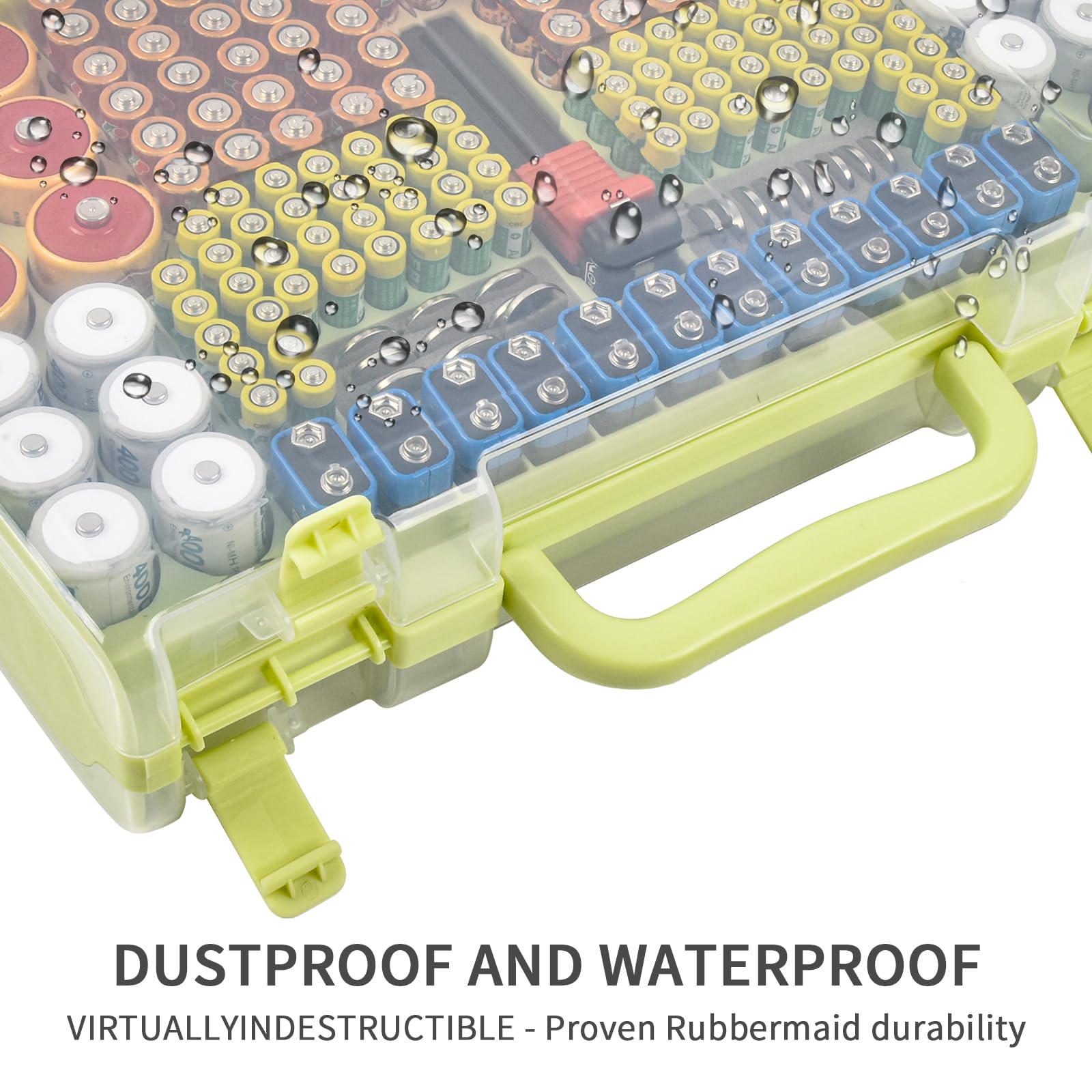 Lime green 269-slot battery organizer case dustproof and water-resistant hard case demonstration
