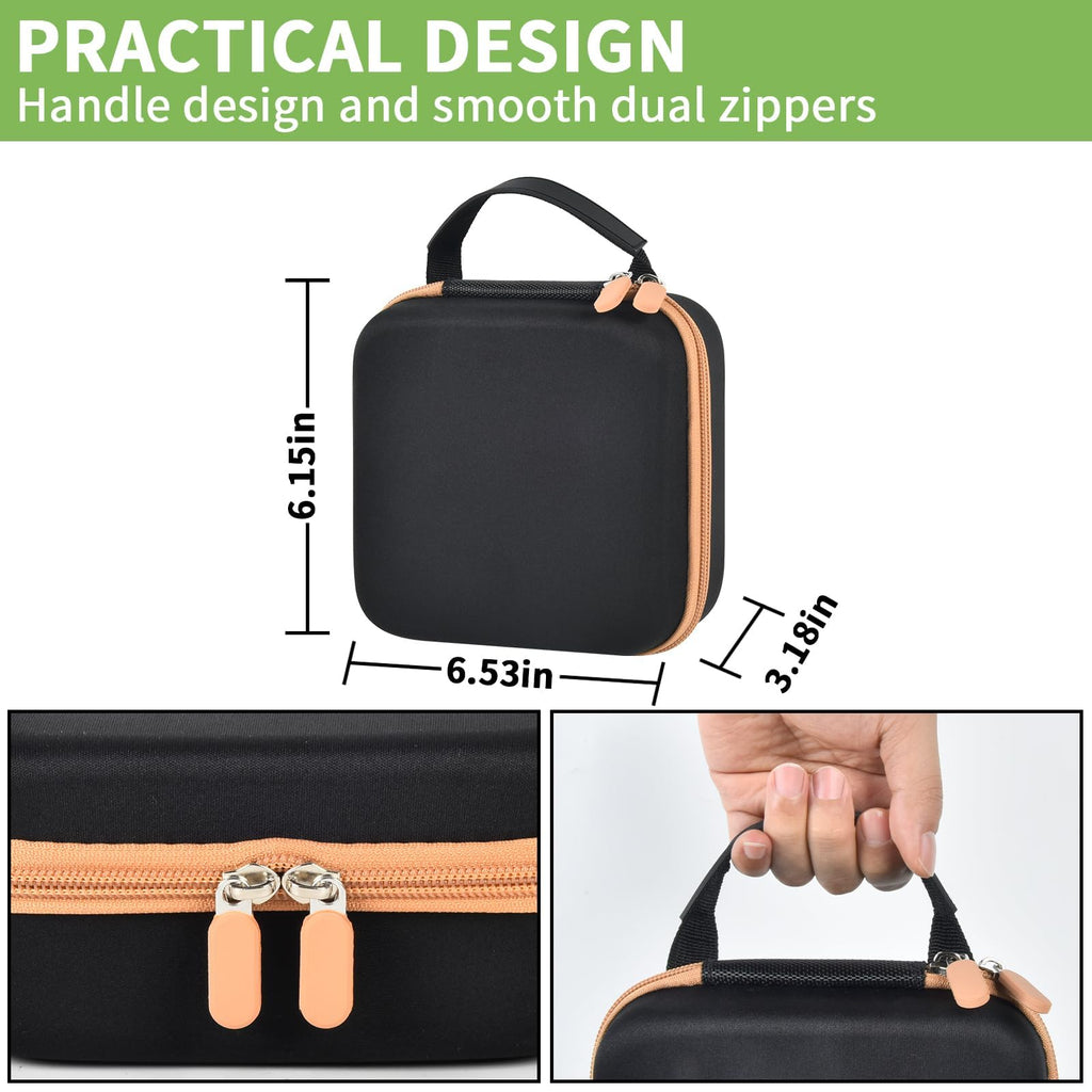 Black and tan NIIMBOT label maker case dimensions with handle and dual zippers