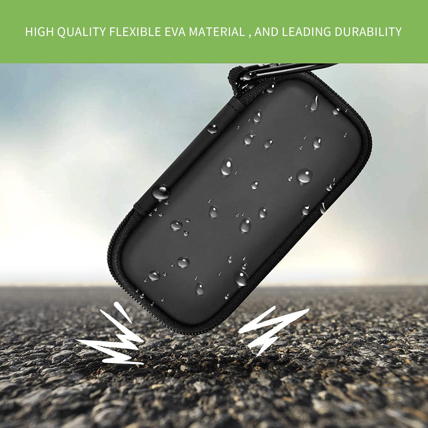 Black KardiaMobile case demonstrating flexible EVA impact and water-resistant protection