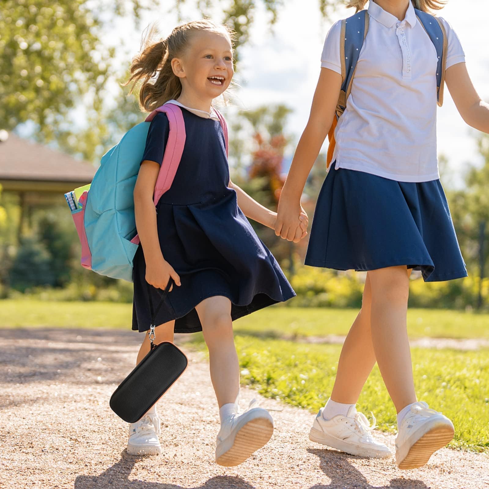 Students carrying the black 3D printing pen case on the way to school