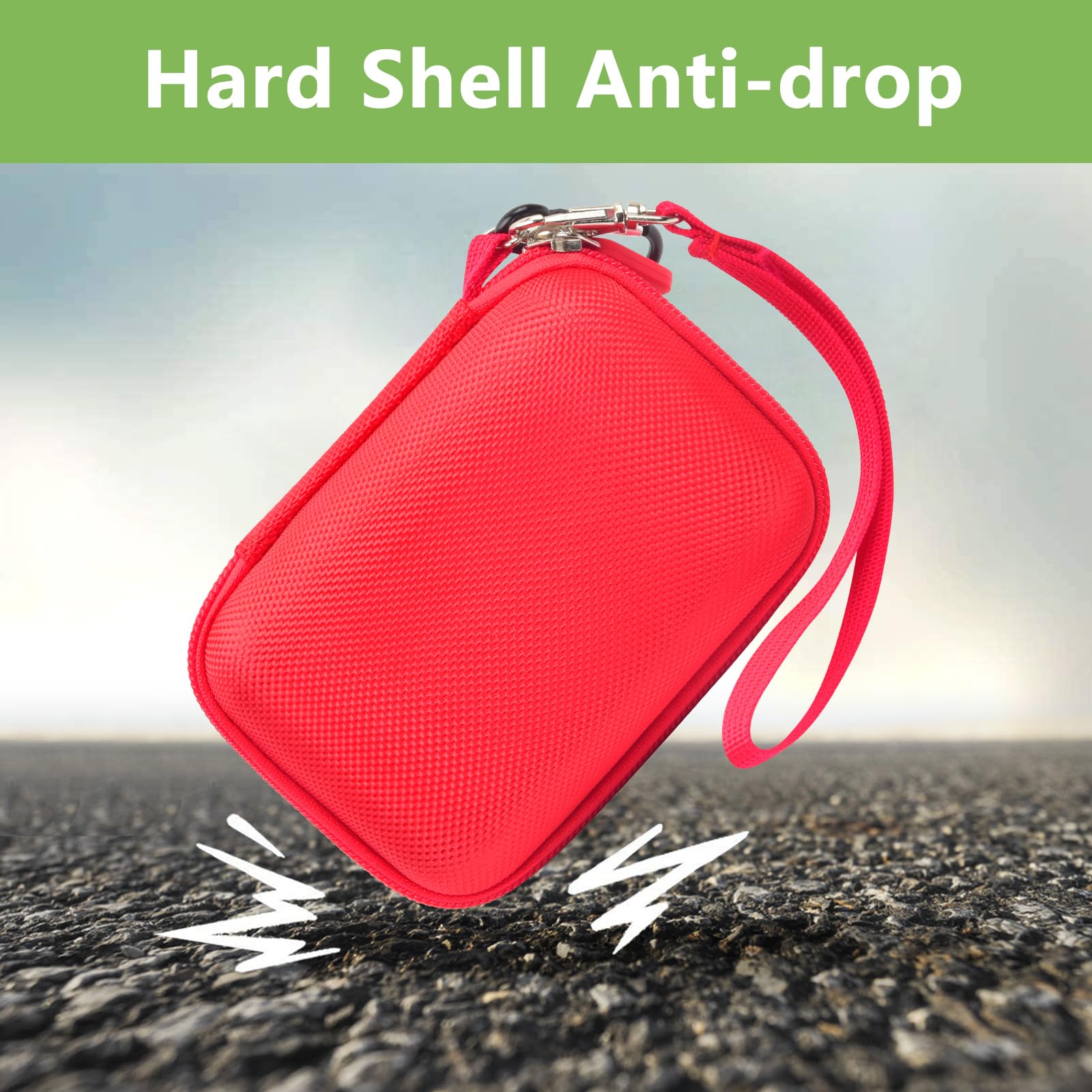 Red hard-shell JBL Go speaker case demonstrating anti-drop protection