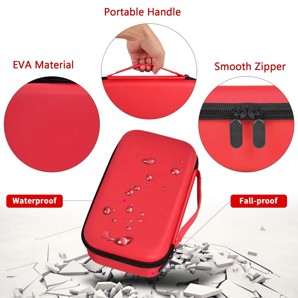 Red microphone case with EVA shell, handle, zipper, and water-resistant protection