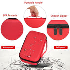 Red microphone case with EVA shell, handle, zipper, and water-resistant protection