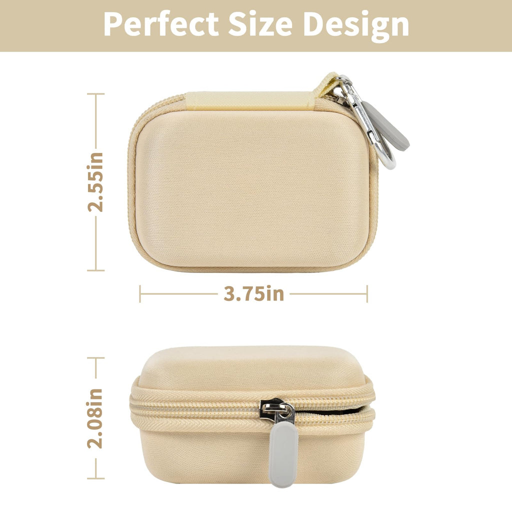 Beige portable charger case dimensions with compact hard-shell design