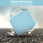 Light blue NIIMBOT printer case demonstrating dustproof and shockproof hard-shell protection