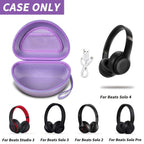 Open purple foldable headphone case shown with compatible Beats Solo and Studio headphones; case only
