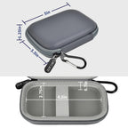 Gray Samsung portable SSD case dimensions with divided interior and elastic retaining straps