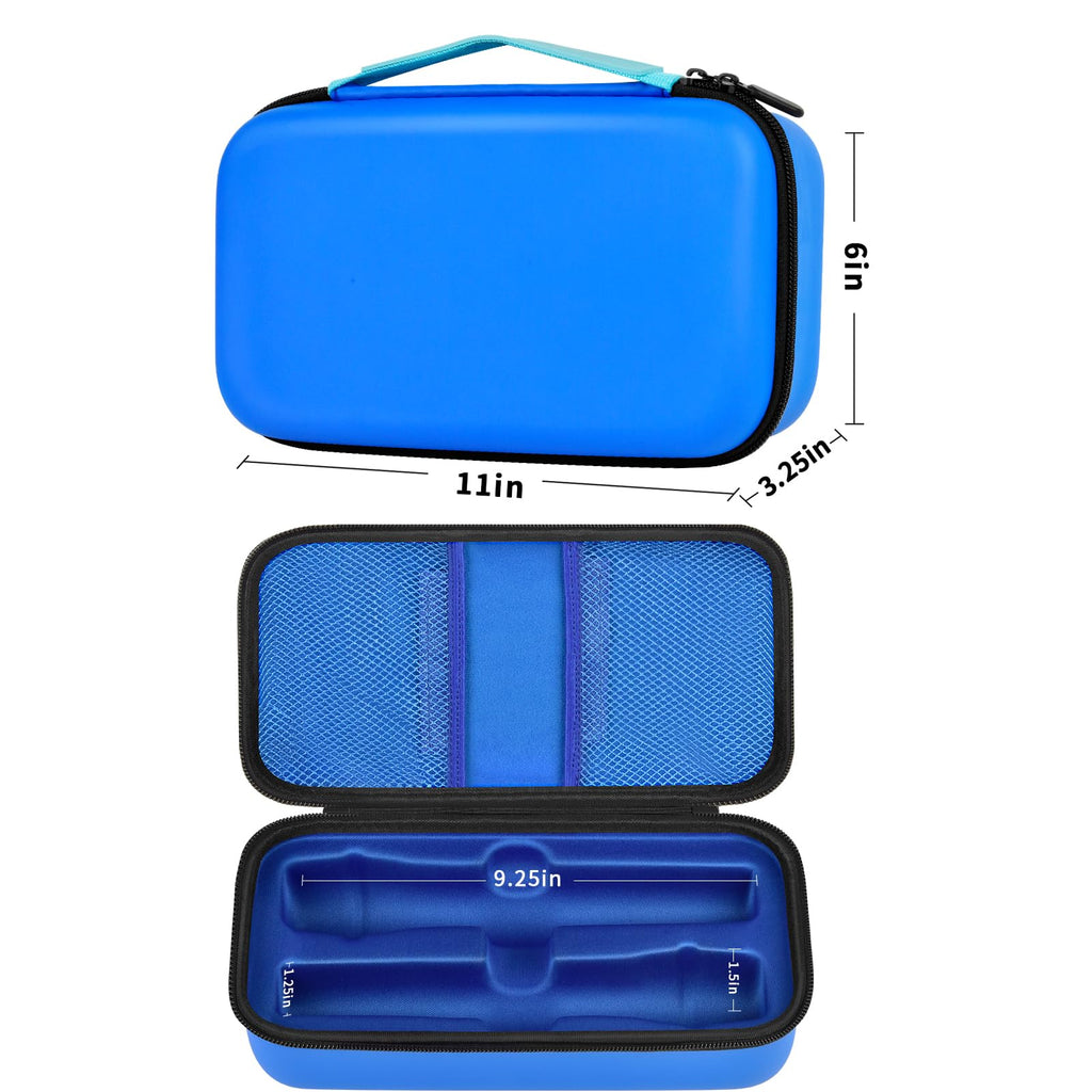 Open blue microphone organizer showing mesh pockets and molded dual-mic compartments; case only