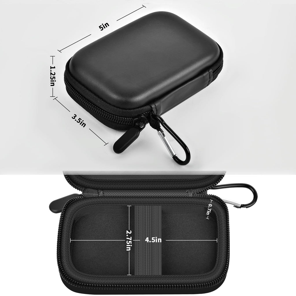 Black Samsung portable SSD case dimensions with divided interior and elastic retaining straps