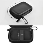 Black Samsung portable SSD case dimensions with divided interior and elastic retaining straps