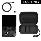 Black retro handheld console carrying case for RG40XX V shown open with compatible console and cable