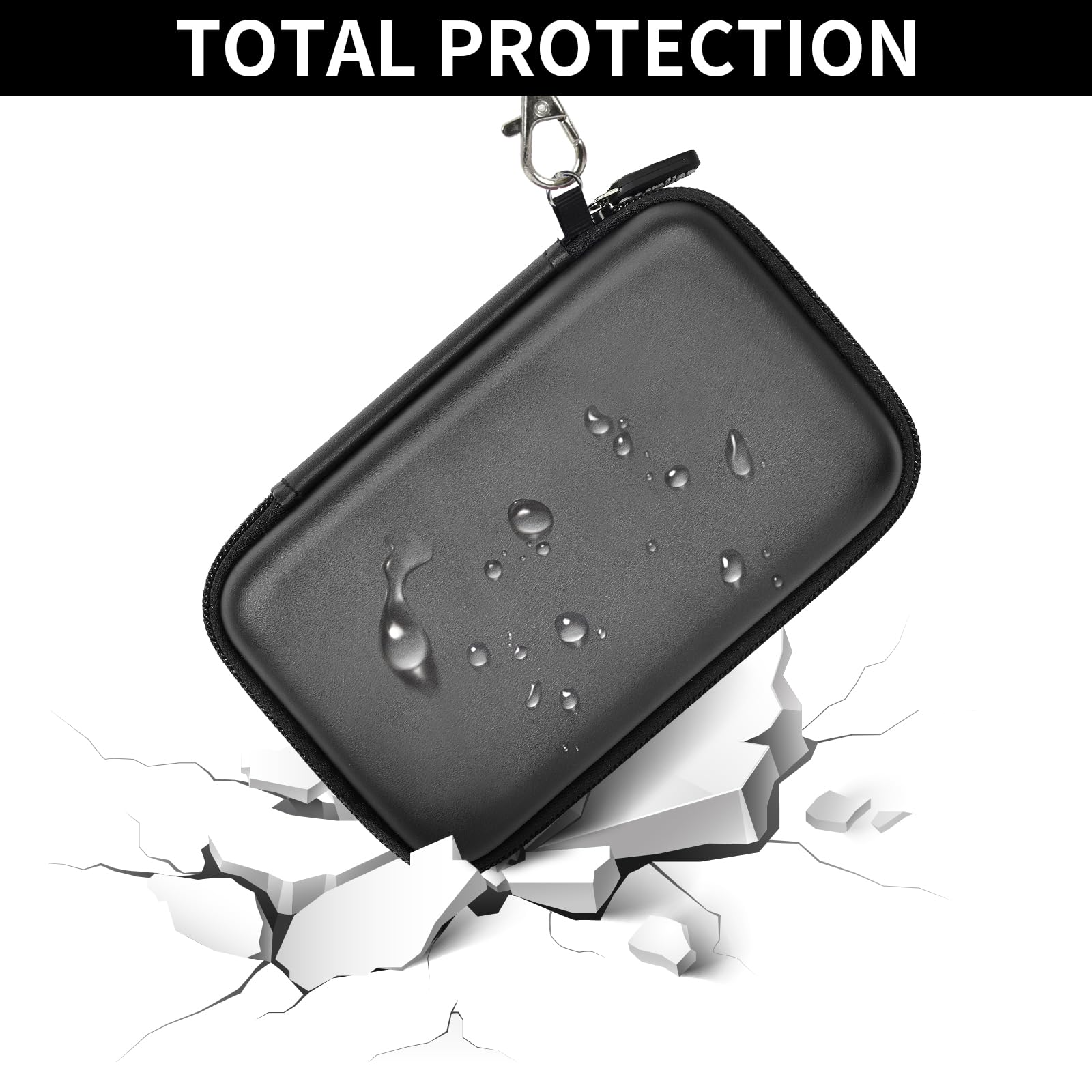 Black retro handheld console carrying case for R36MAX and R36 PRO hard-shell impact and splash protection demonstration