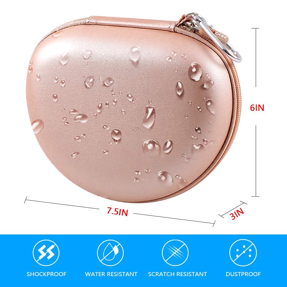 Rose gold headphone case dimensions with water-resistant and scratch-resistant hard shell