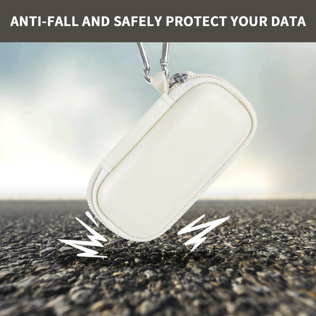 White USB flash drive and SD card storage case drop-protection demonstration