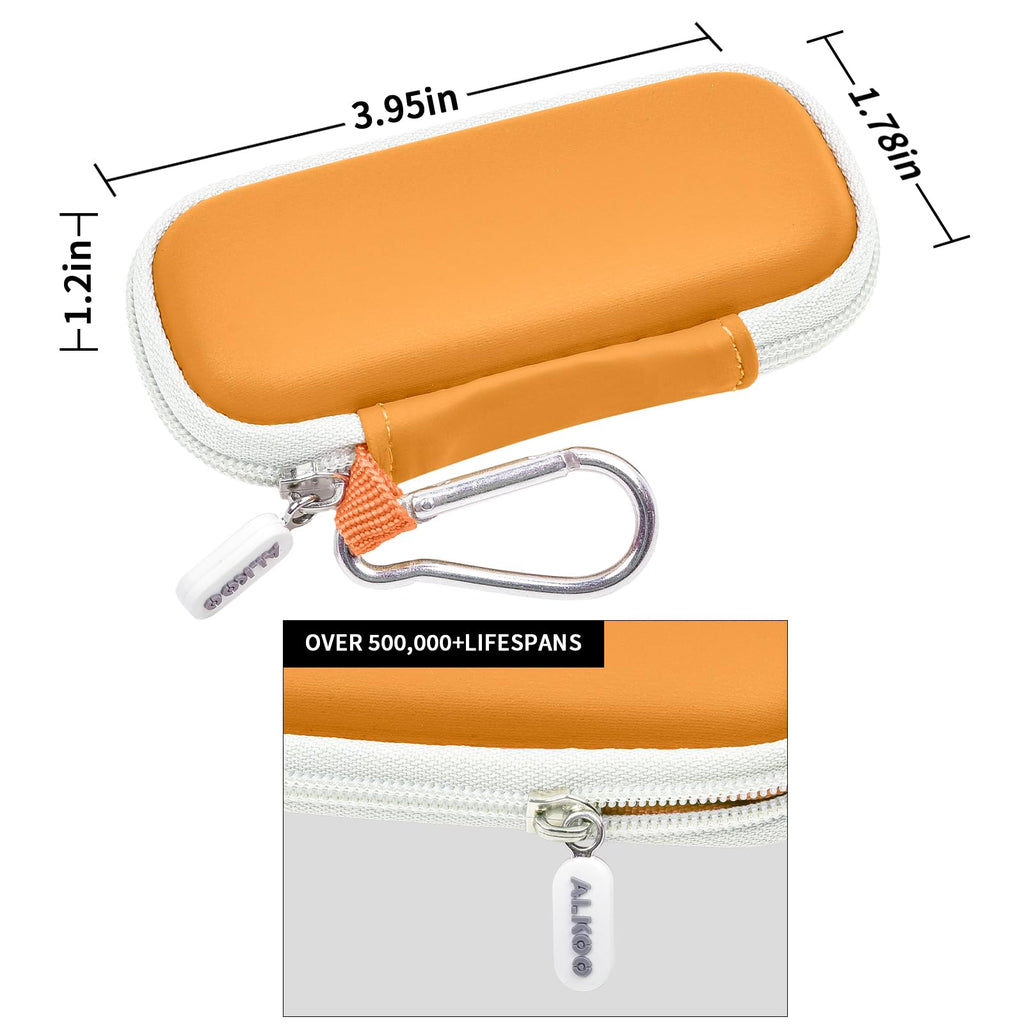 Orange KardiaMobile travel case dimensions with carabiner and durable zipper