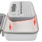 P-touch label maker fitted inside the gray carrying case