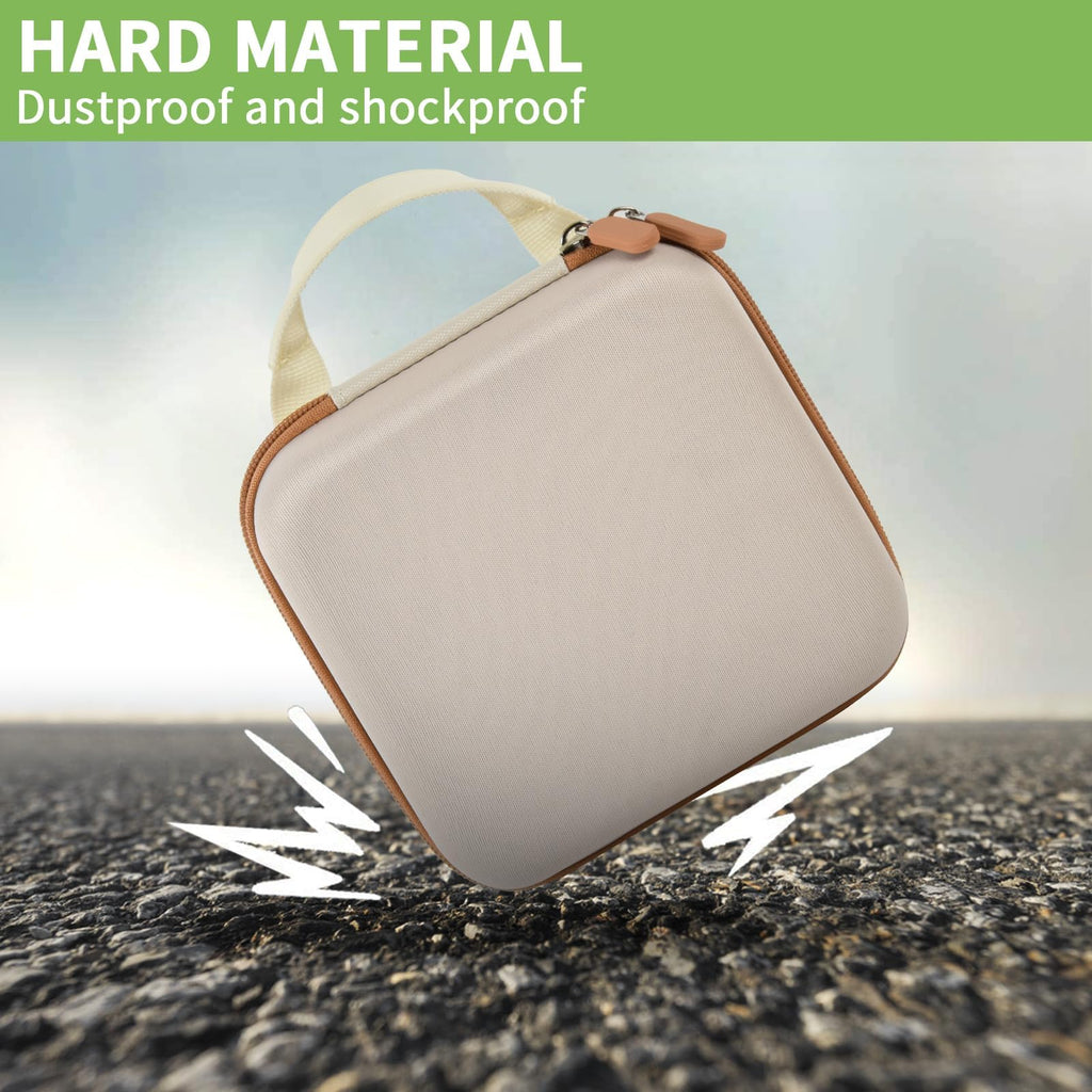 Beige NIIMBOT printer case demonstrating dustproof and shockproof hard-shell protection