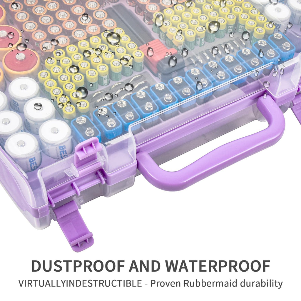 Purple 269-slot battery organizer case dustproof and water-resistant hard case demonstration