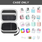 Open black mini label printer case shown with compatible Memoking and Phomemo printers; case only