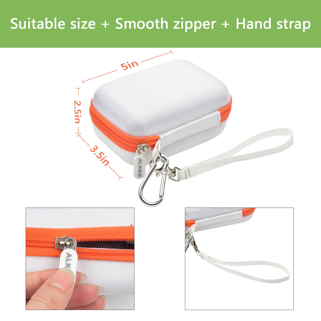 White and orange JBL Go speaker case dimensions with smooth zipper and detachable hand strap