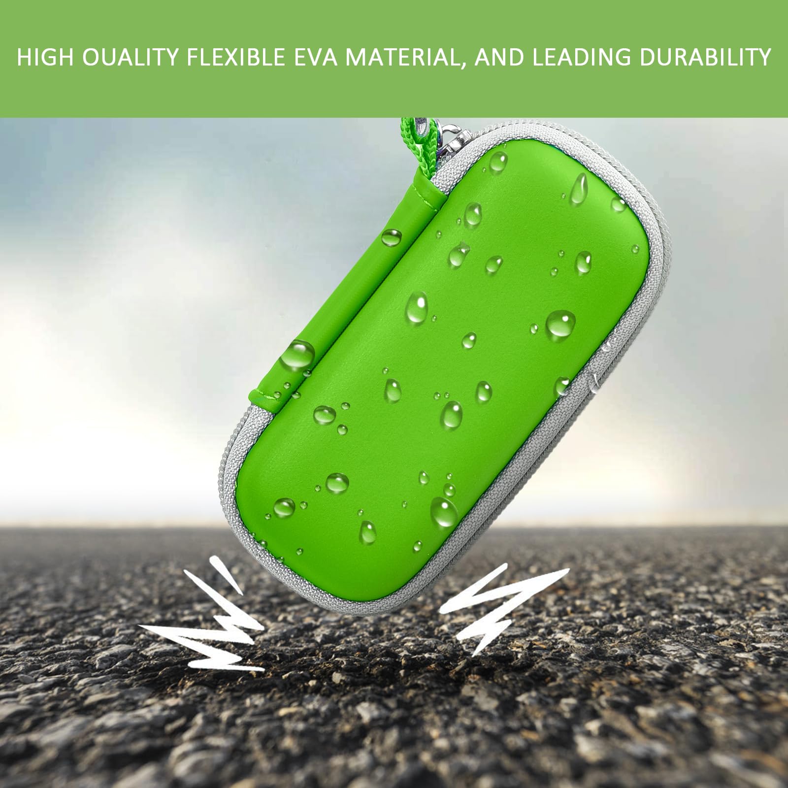 Green KardiaMobile case demonstrating flexible EVA impact and water-resistant protection