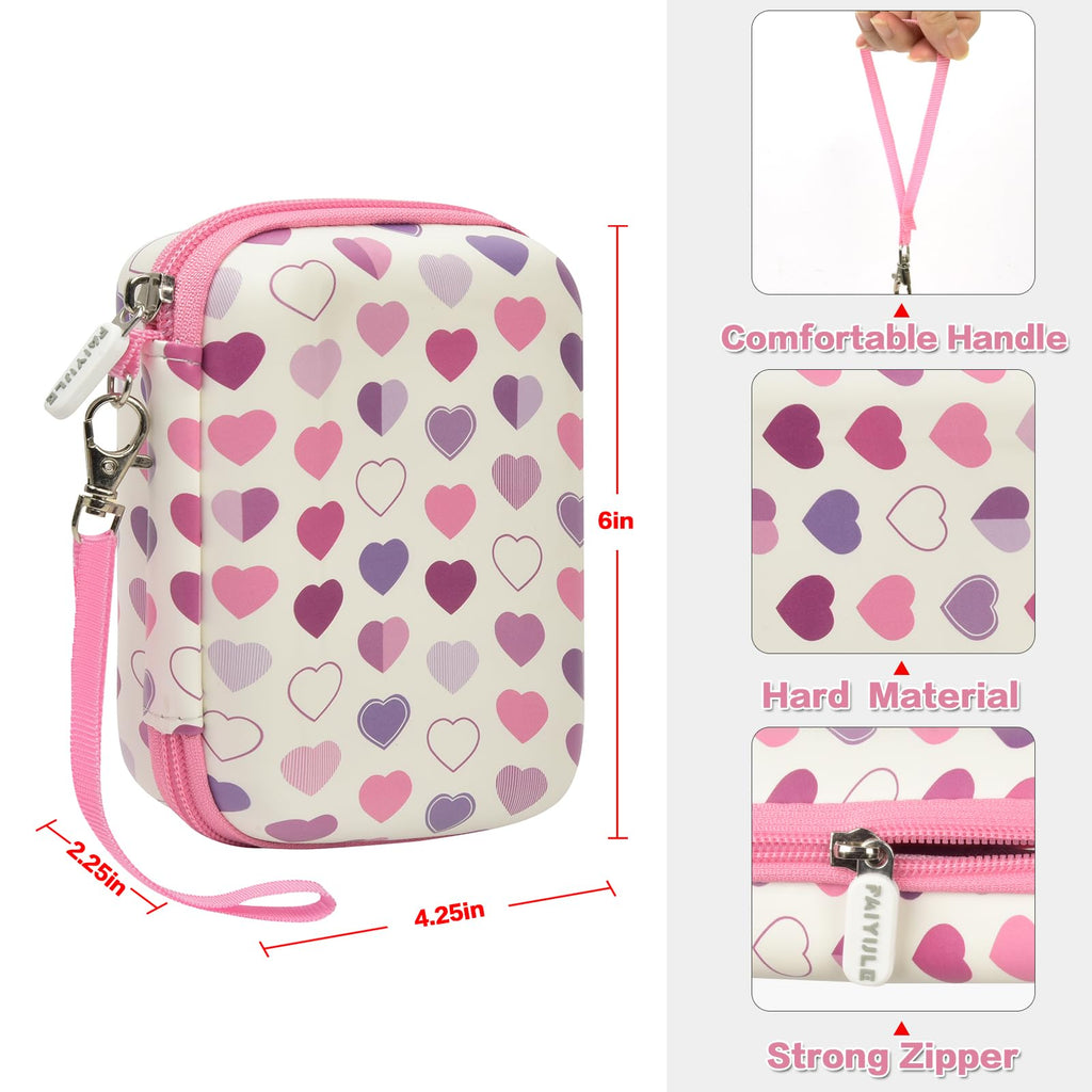 Heart-pattern label maker case dimensions with handle, strong zipper, and hard shell
