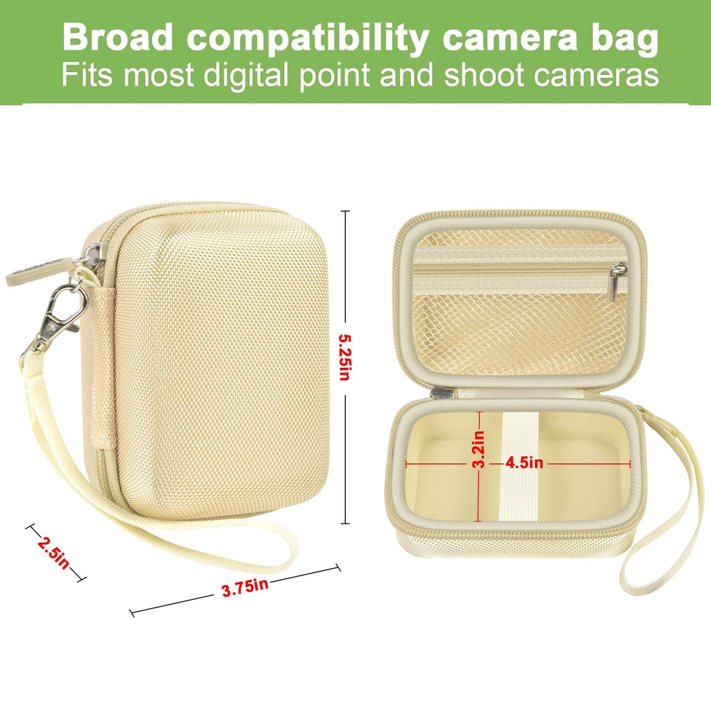 Beige protective digital camera case compatibility and interior dimensions overview