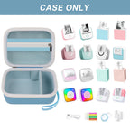 Open blue mini label printer case shown with compatible Memoking and Phomemo printers; case only