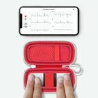 KardiaMobile 6L device used inside the open red travel case without removal