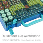 Turquoise blue 269-slot battery organizer case dustproof and water-resistant hard case demonstration