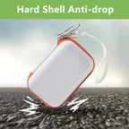White and orange hard-shell JBL Go speaker case demonstrating anti-drop protection